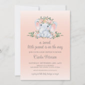 かわいいフローラ象の赤ちゃん女の子の赤ちゃんシャワー 招待状 (正面)