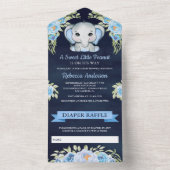 かわいいフローラ象ネイビーブルーベビーシャワー オールインワン招待状 (内側)
