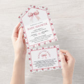 かわいいフローラ赤面ピンクコケットボウベイビーシャワー オールインワン招待状