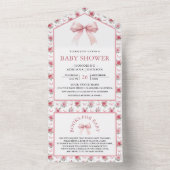 かわいいフローラ赤面ピンクコケットボウベイビーシャワー オールインワン招待状