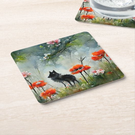 かわいいフローラ野生動物 スクエアペーパーコースター (アングル)