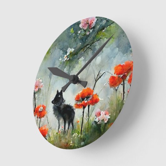 かわいいフローラ野生動物 ラウンド壁時計 (傾斜)
