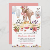 かわいいフローラ鹿の赤ちゃんシャワー 招待状 (正面/裏面)
