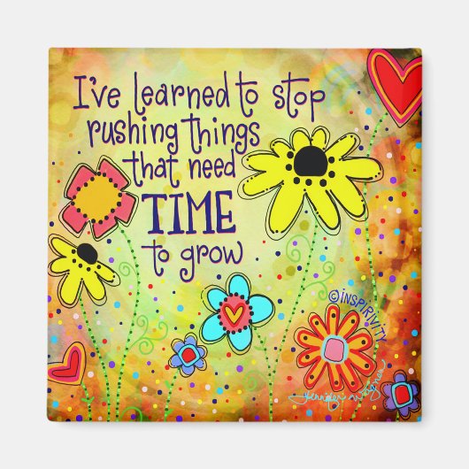 かわいいフローラ黄色のおもしろいを育てる感動的時間 マグネット (正面)