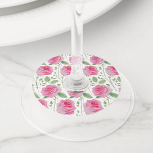 かわいいフローラ/バラ繰り返しパターン ワイングラスタグ