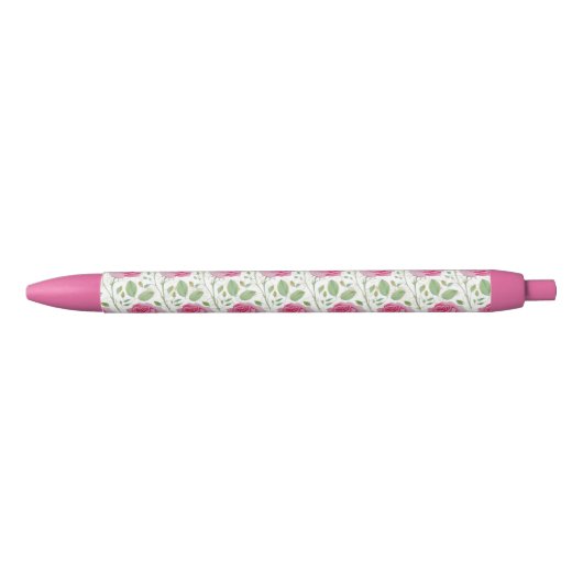 かわいいフローラ/バラ繰り返しパターン 黒ボールペン (正面)