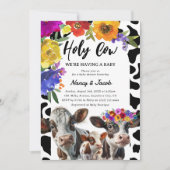 かわいいフローラ「聖牛」カップル赤ちゃんシャワー 招待状 (正面)