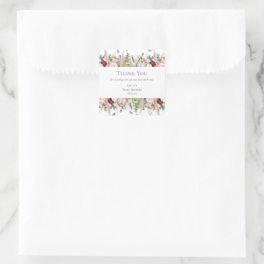 かわいいフローラ&蝶ありがとう赤ちゃんシャワー スクエアシール (バッグ)