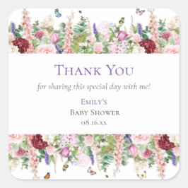 かわいいフローラ&蝶ありがとう赤ちゃんシャワー スクエアシール