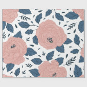 かわいいフローラlピンク&ネイビーブライダルシャワー ラッピングペーパー (フラット)