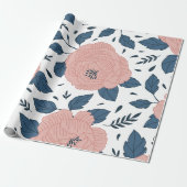 かわいいフローラlピンク&ネイビーブライダルシャワー ラッピングペーパー (アンロールド)