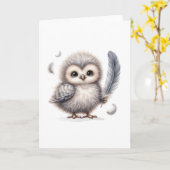かわいいフワフクロウ全大事な行事挨拶空白の カード (黄色い花)
