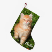 かわいいフワフワのオレンジ色のタビー猫ネコ スモールクリスマスストッキング (正面 (吊り時))