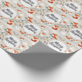 かわいいフワフワのクリスマスキツネとウサギ ラッピングペーパー (角)