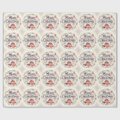 かわいいフワフワのクリスマスキツネとウサギ ラッピングペーパー (フラット)