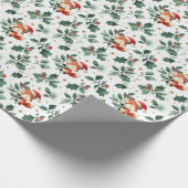 かわいいフワフワのクリスマスサンタキツネリース ラッピングペーパー (角)