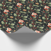 かわいいフワフワのクリスマスサンタキツネリース ラッピングペーパー (角)