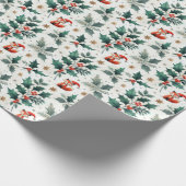 かわいいフワフワのクリスマスサンタキツネリース ラッピングペーパー (角)