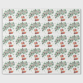 かわいいフワフワのクリスマスサンタキツネリース ラッピングペーパー (フラット)