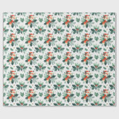 かわいいフワフワのクリスマスサンタキツネリース ラッピングペーパー (フラット)