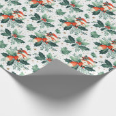 かわいいフワフワのクリスマスサンタキツネリース ラッピングペーパー (角)