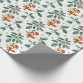 かわいいフワフワのクリスマスサンタキツネリース ラッピングペーパー (角)