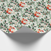 かわいいフワフワのクリスマスサンタキツネリース ラッピングペーパー (角)