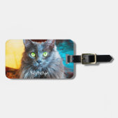 かわいいフワフワのグレー猫の写真名前をカスタムする ラゲッジタグ (正面横)