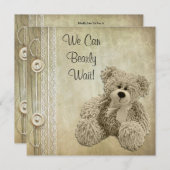 かわいいフワフワのニュートラルテディベビーシャワー 招待状 (正面/裏面)