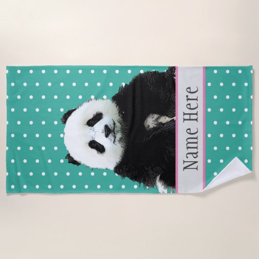 かわいいフワフワのパンダベアアニマルワイルドネームキッズ ビーチタオル (正面)