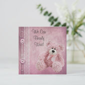 かわいいフワフワのピンクのテディ赤ちゃんシャワー 招待状 (スタンド正面)