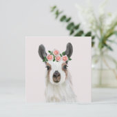 かわいいフワフワのラマとバラフラワークラウンピンク (スタンド正面)