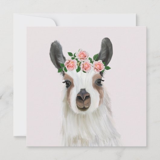 かわいいフワフワのラマとバラフラワークラウンピンク (正面)