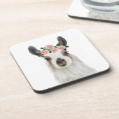 かわいいフワフワのラマとバラフラワークラウン コースター (左側)