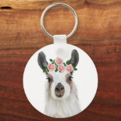 かわいいフワフワのラマバラフラワークラウンホワイト キーホルダー (裏面)