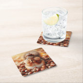 かわいいフワフワのリス スクエアペーパーコースター (インサイチュ)