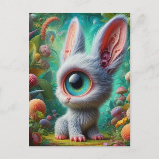 かわいいフワフワのワンアイドバニー ポストカード (正面)