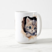 かわいいフワフワの三毛子猫顔 コーヒーマグカップ (正面右)