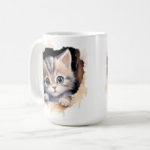 かわいいフワフワの三毛子猫顔 コーヒーマグカップ (正面左)