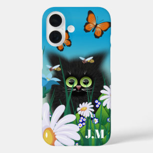 かわいいフワフワの子猫inデイジーメドーモノグラム iPhone 16ケース