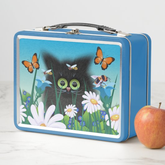 かわいいフワフワの子猫inデイジー草原 メタルランチボックス (インサイチュ)