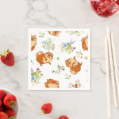 かわいいフワフワの犬と牧草花ペーパーナプキン スタンダードカクテルナプキン (インサイチュ)