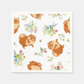 かわいいフワフワの犬と牧草花ペーパーナプキン スタンダードカクテルナプキン (正面)