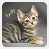 かわいいフワフワの猫ベビー スクエアシール (正面)