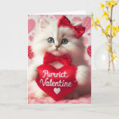 かわいいフワフワの白いバレンタインキッテン面白い カード (黄色い花)