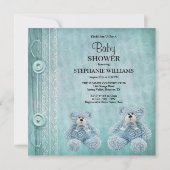 かわいいフワフワの青テディ赤ちゃんシャワー 招待状 (裏面)