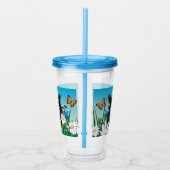 かわいいフワフワの黒猫とデイジーアート アクリルタンブラー (右)