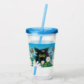 かわいいフワフワの黒猫とデイジーアート アクリルタンブラー (裏面)