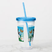 かわいいフワフワの黒猫とデイジーアート アクリルタンブラー (左)