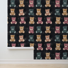 かわいいフワフワ座りテディベアチョークスケッチ 壁紙